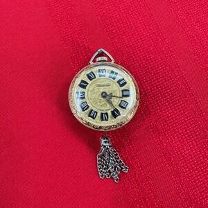 Lucerne Vintage Swiss Made Pendant Watch Gold Tone Filigree Faux Opal Tassel